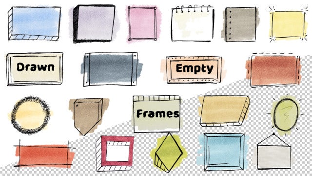 Pack Of 20 Hand-Drawn Colorful Frames On Alpha With Copy Space