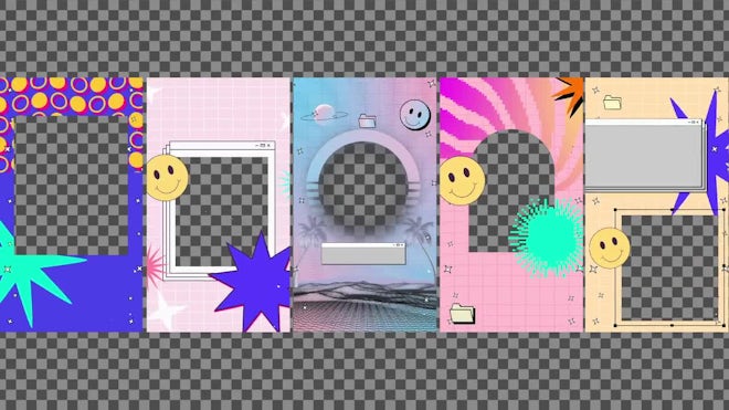 Pack Of 5 Retro Y2K Colorful Frames On Alpha