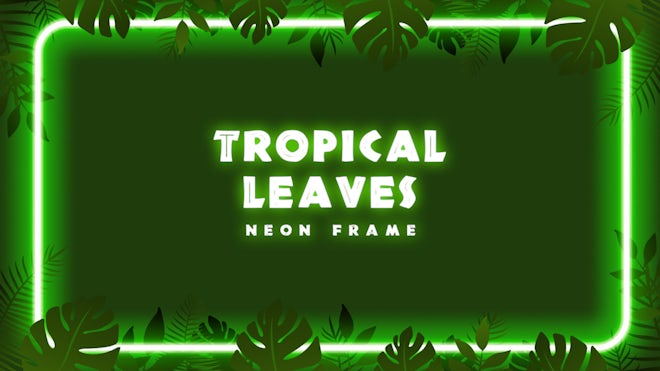 Tropical Leaves With Neon Frame