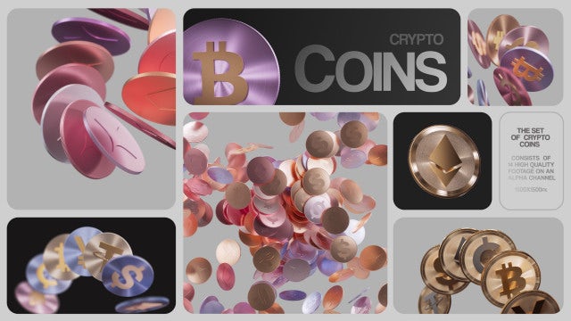 Pack Of 14 3D Crypto Coins On Alpha Loop