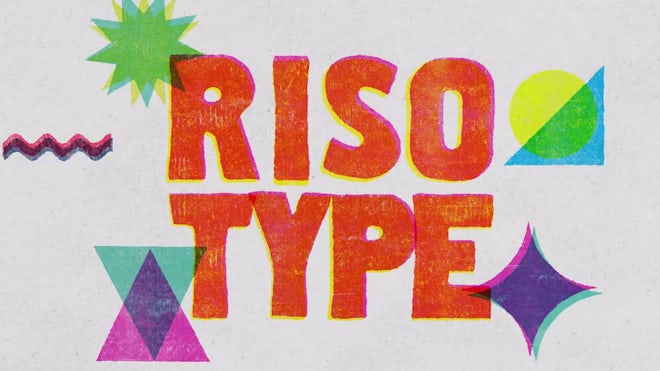 Pack Of 65 Risograph Typefaces And Shapes On Alpha Loop