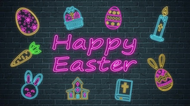 Pack Of 9 Neon Easter Icons On Alpha