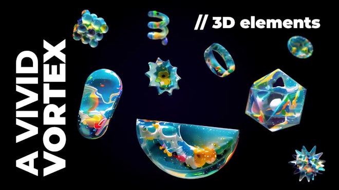 Pack Of 10 3D Liquid Glass Elements On Alpha