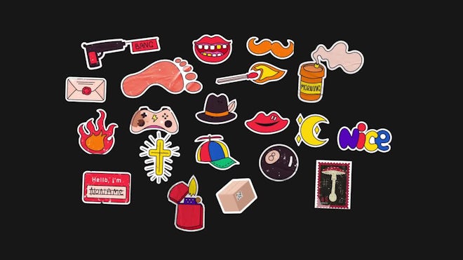 Pack Of 20 Animated Cartoon Stickers And Titles On Alpha