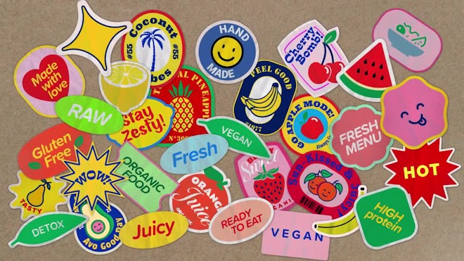 Pack Of 32 Colorful Fruity Pop Stickers On Alpha